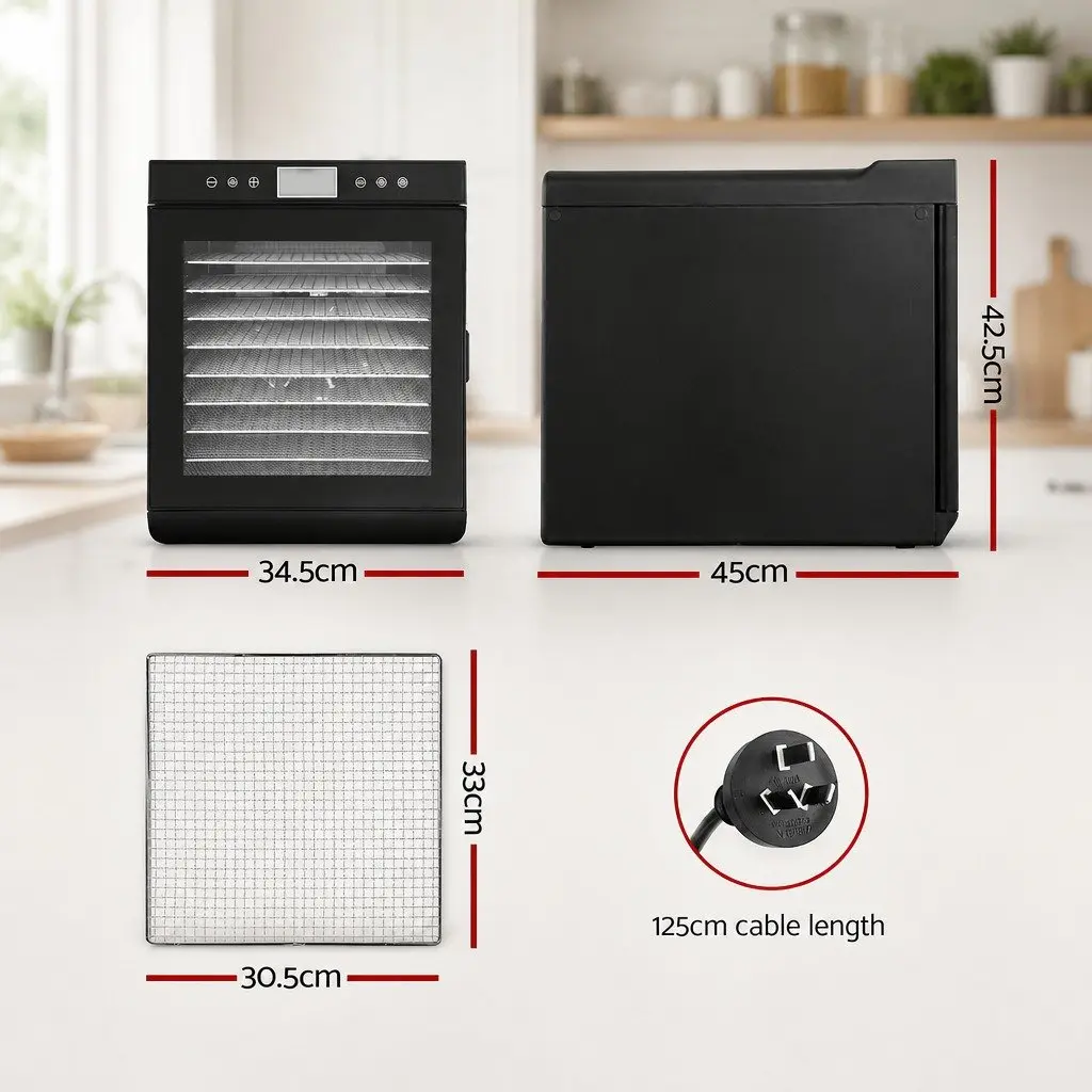 Food Dehydrator Black 10 Trays Stainless Steel Digital Temperature Control