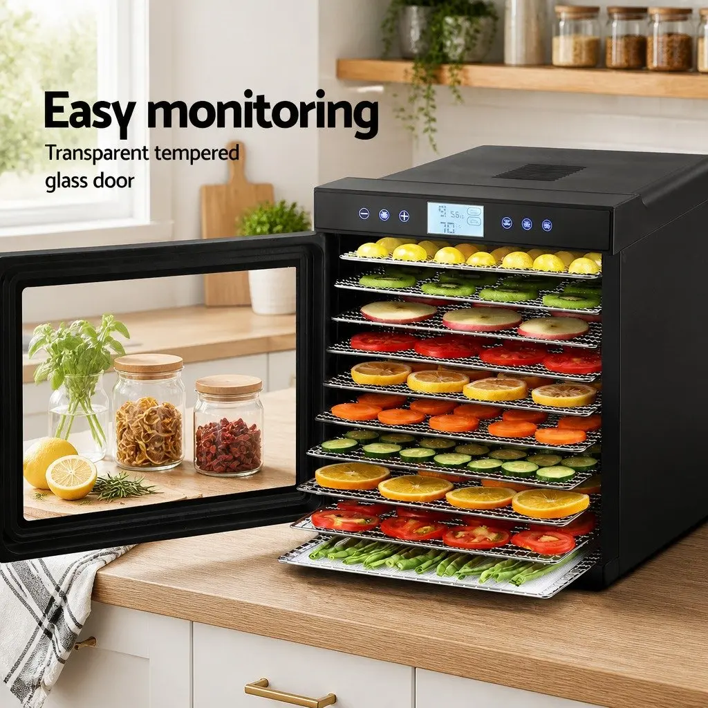 Food Dehydrator Black 10 Trays Stainless Steel Digital Temperature Control