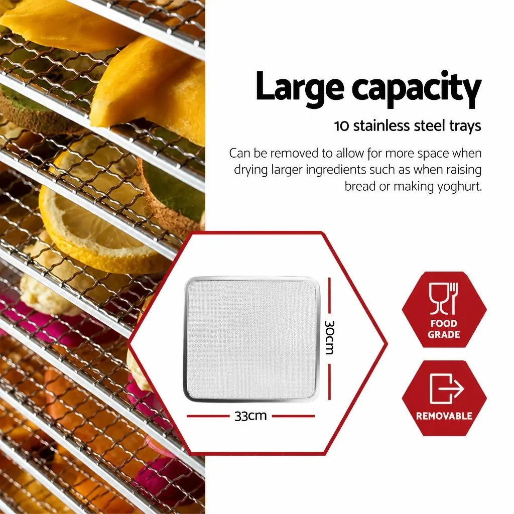 Food Dehydrator Black 10 Trays Stainless Steel Digital Temperature Control
