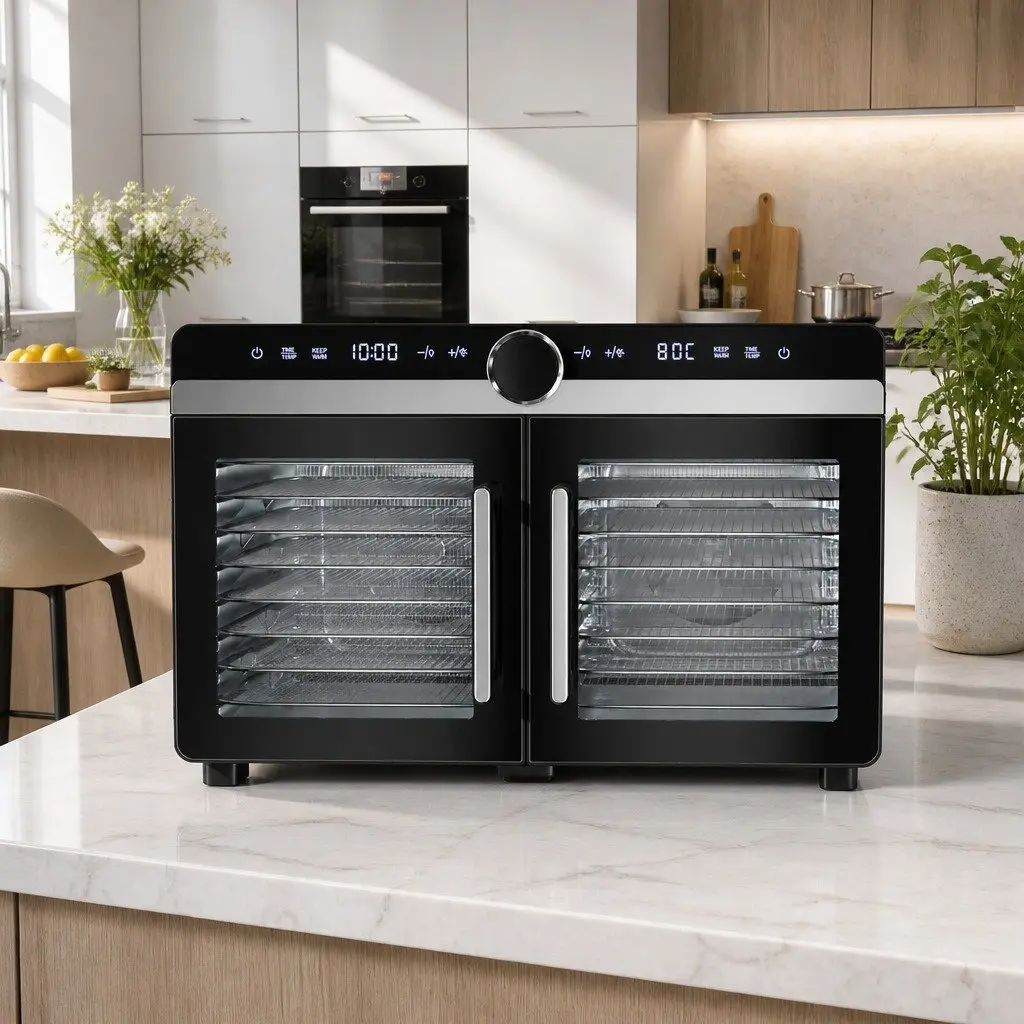 Food Dehydrator Silver 16 Trays Stainless Steel Dual-Zone Large Capacity LED Control
