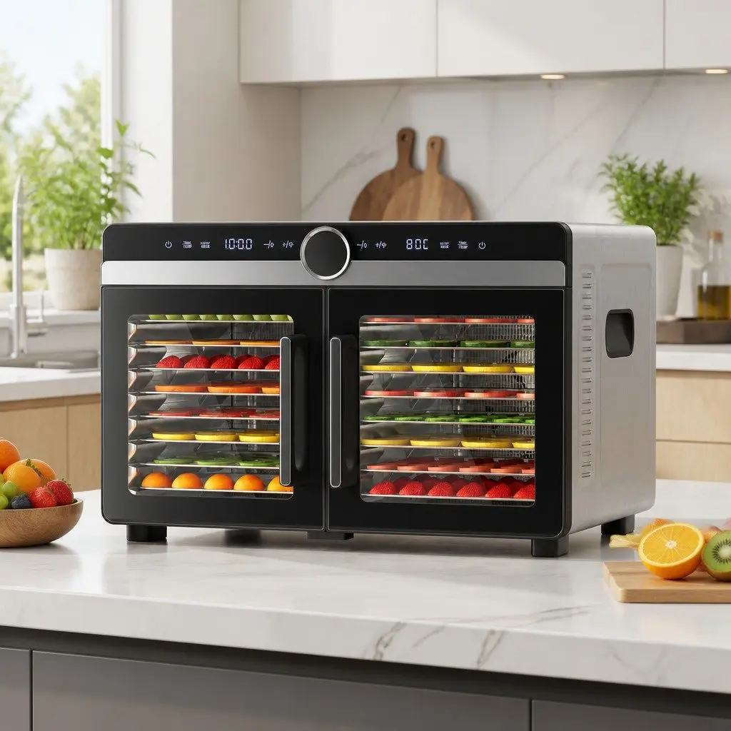 Food Dehydrator Silver 16 Trays Stainless Steel Dual-Zone Large Capacity LED Control
