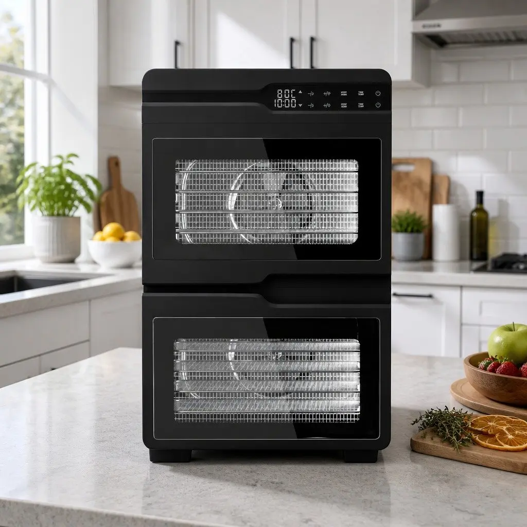 Food Dehydrator Silver 12 Trays Dual-Zone Stainless Steel LED Control