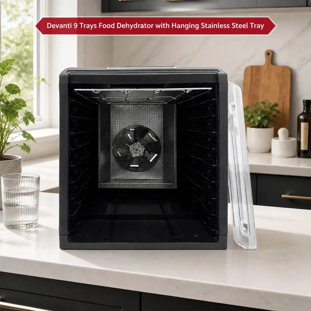 Food Dehydrator Silver 9 Trays LCD Touch Control Adjustable Timer Stainless Steel