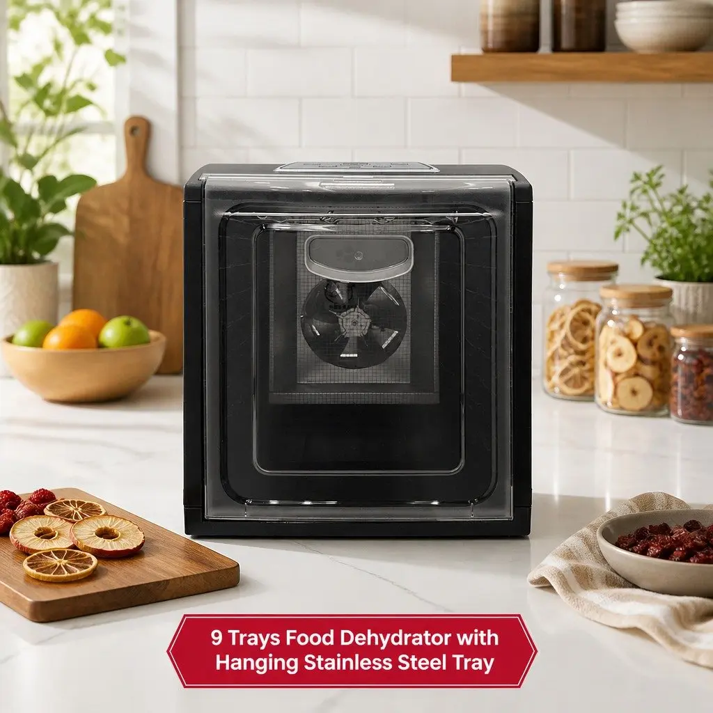 Food Dehydrator Silver 9 Trays LCD Touch Control Adjustable Timer Stainless Steel