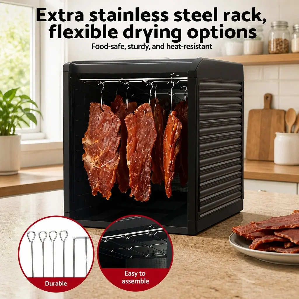 Food Dehydrator Silver 9 Trays LCD Touch Control Adjustable Timer Stainless Steel
