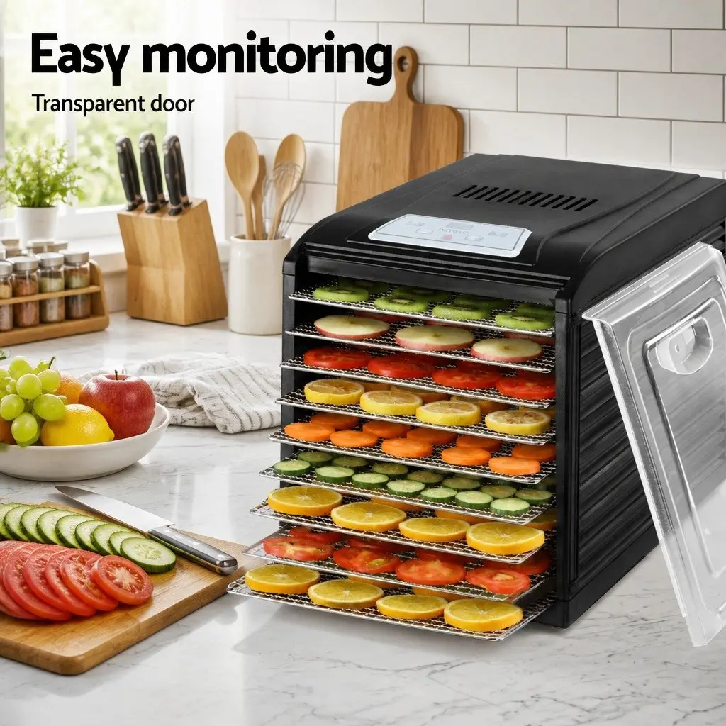 Food Dehydrator Silver 9 Trays LCD Touch Control Adjustable Timer Stainless Steel