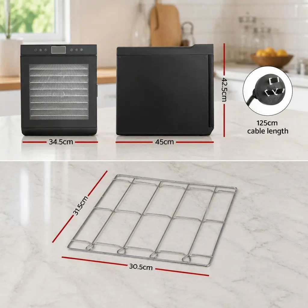 Food Dehydrator Silver 10 Trays Digital Temperature Control Adjustable Timer
