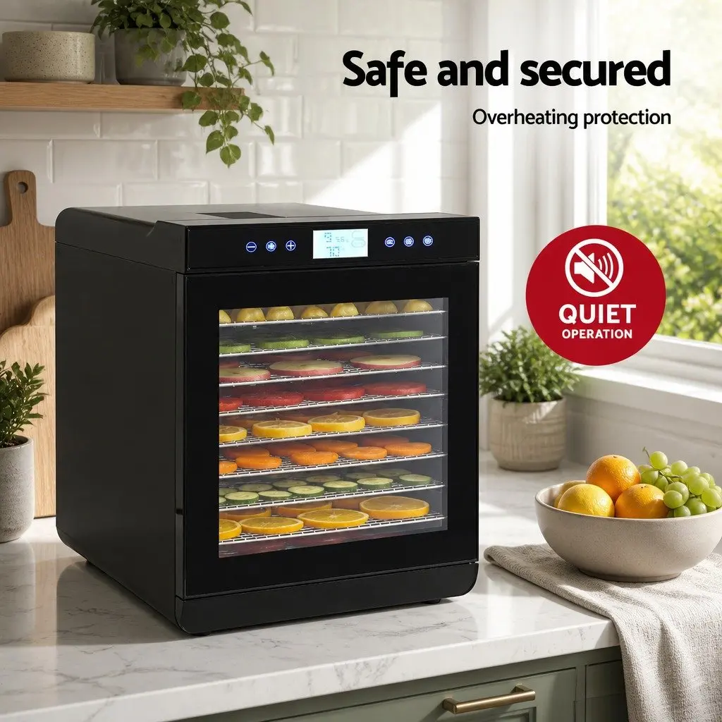 Food Dehydrator Silver 10 Trays Digital Temperature Control Adjustable Timer