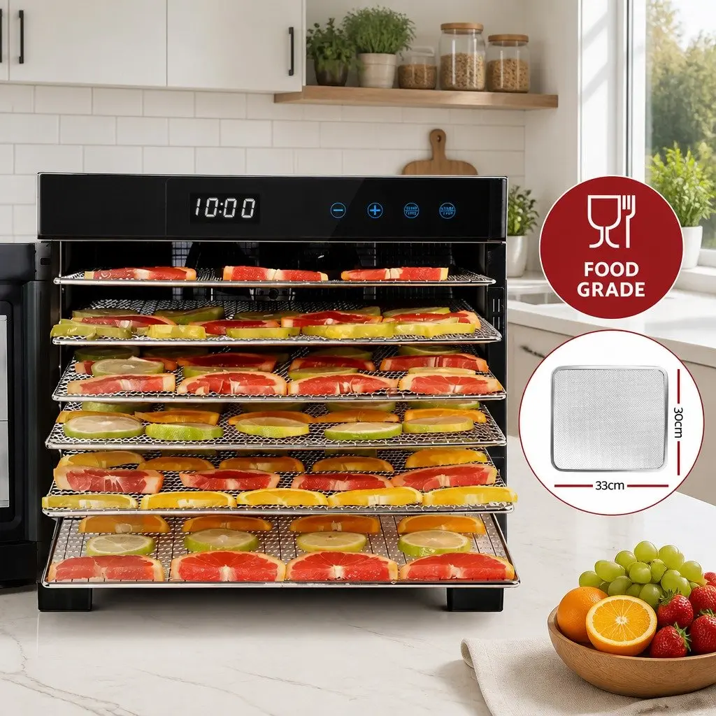 Food Dehydrator Silver 6 Tray Stainless Steel LCD Touch Control Adjustable Temperature