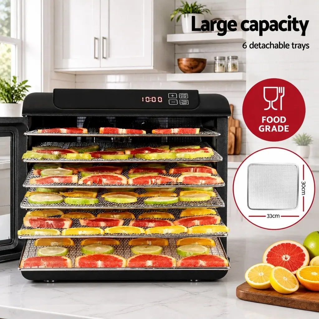 Food Dehydrator Silver 6 Tray Stainless Steel Digital Timer Adjustable Temperature