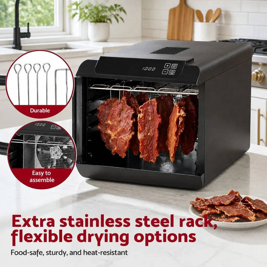 Food Dehydrator Silver 6 Tray Stainless Steel Digital Timer Adjustable Temperature