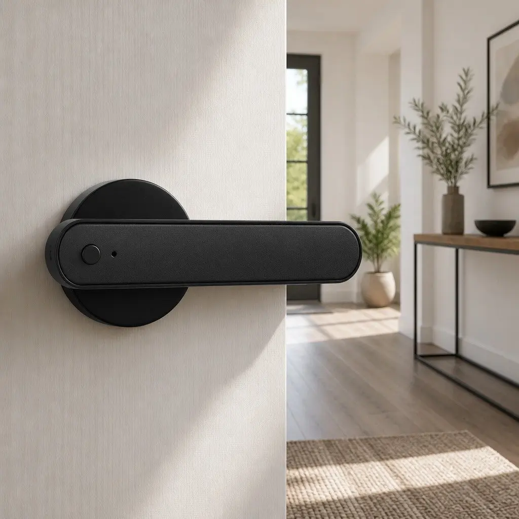 Fingerprint Door Lock Black Smart Electronic Handle Keyless Access Bluetooth App