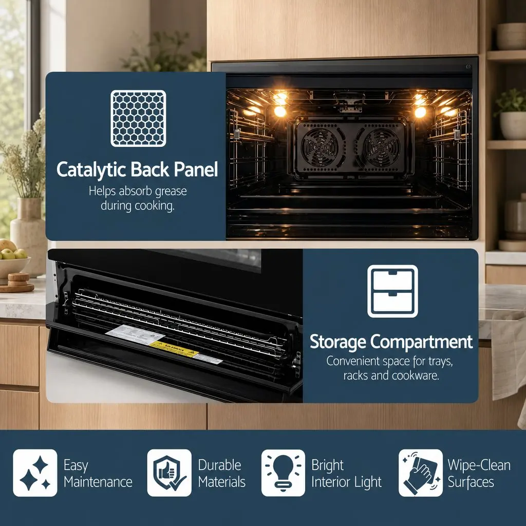 90cm Freestanding Cooker Black 5 Burner Gas Cooktop Electric Oven 121L Capacity