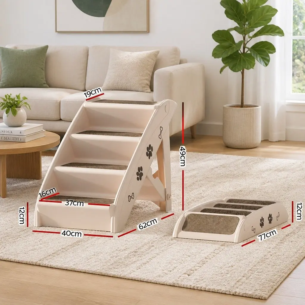 Dog Ramp Steps Stairs Portable Foldable Pet Bed Sofa Car Access Beige