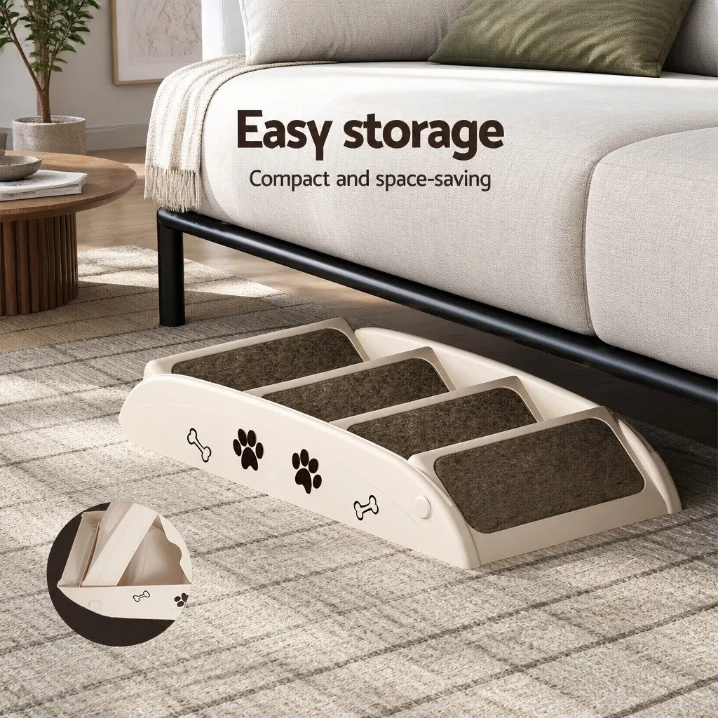 Dog Ramp Steps Stairs Portable Foldable Pet Bed Sofa Car Access Beige