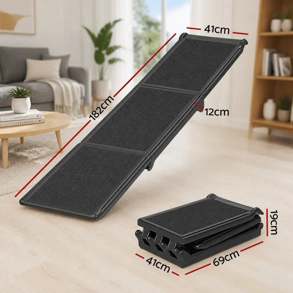 Dog Ramp Black Foldable Portable Adjustable Non-slip Surface