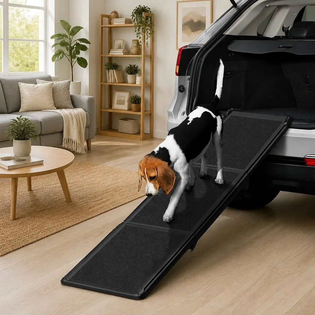 Dog Ramp Black Foldable Portable Adjustable Non-slip Surface
