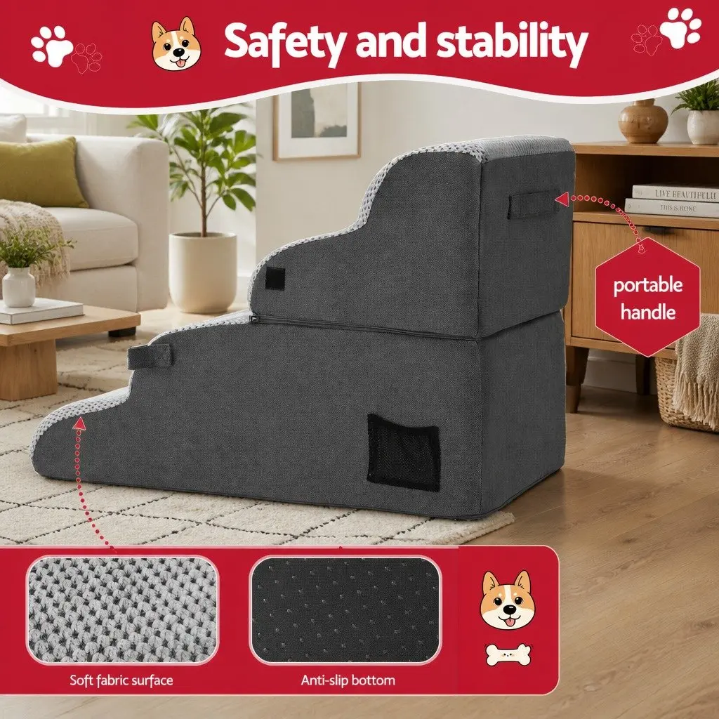 Dog Stairs and Bed Grey 40cm x 71cm x 50cm 2-in-1 Foam Non-Slip Washable