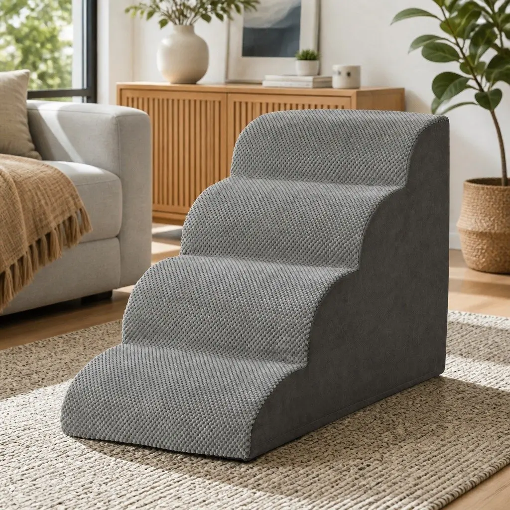 Dog Steps Ramp Grey 4 Tier Foam Non-Slip Portable Indoor