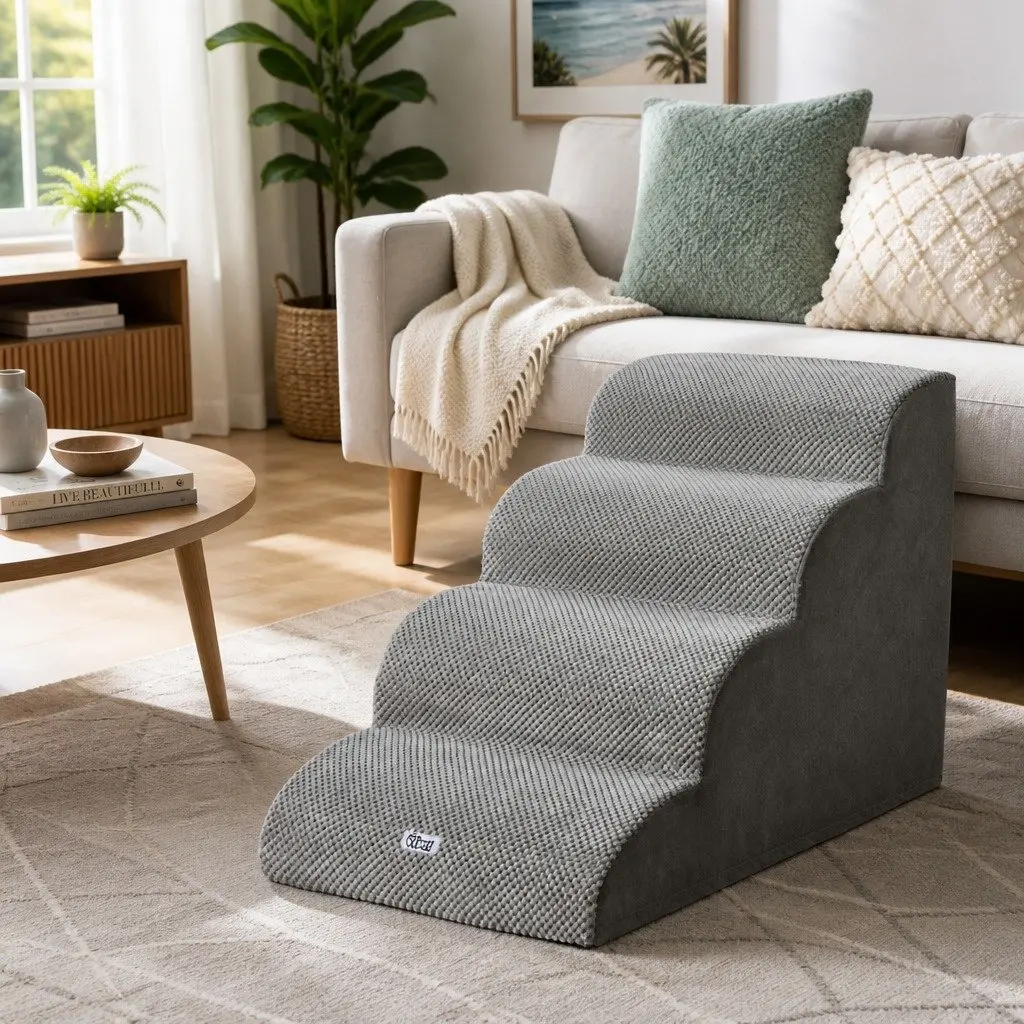 Dog Steps Ramp Grey 4 Tier Foam Non-Slip Portable Indoor