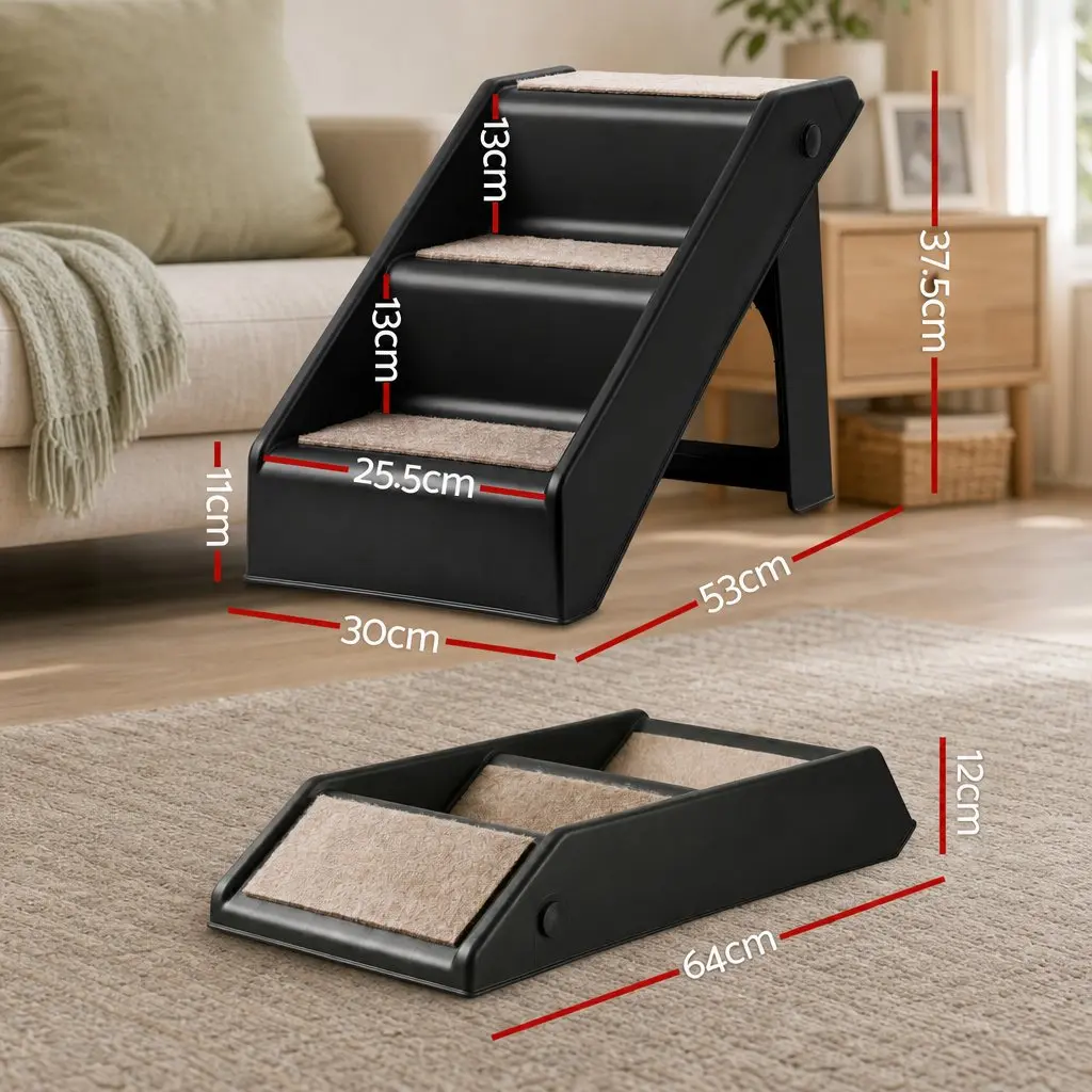 Dog Ramp Black 3 Steps Foldable Ladder for Bed Sofa Car