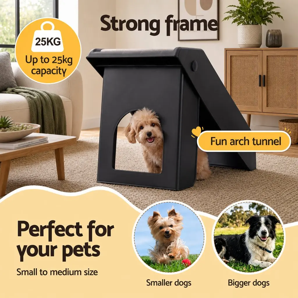 Dog Ramp Black 3 Steps Foldable Ladder for Bed Sofa Car