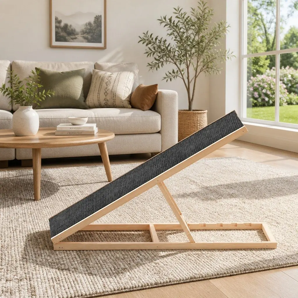 Dog Ramp Steps Natural 100cm Adjustable Height Wooden Foldable Pet Stairs for Bed Sofa Car