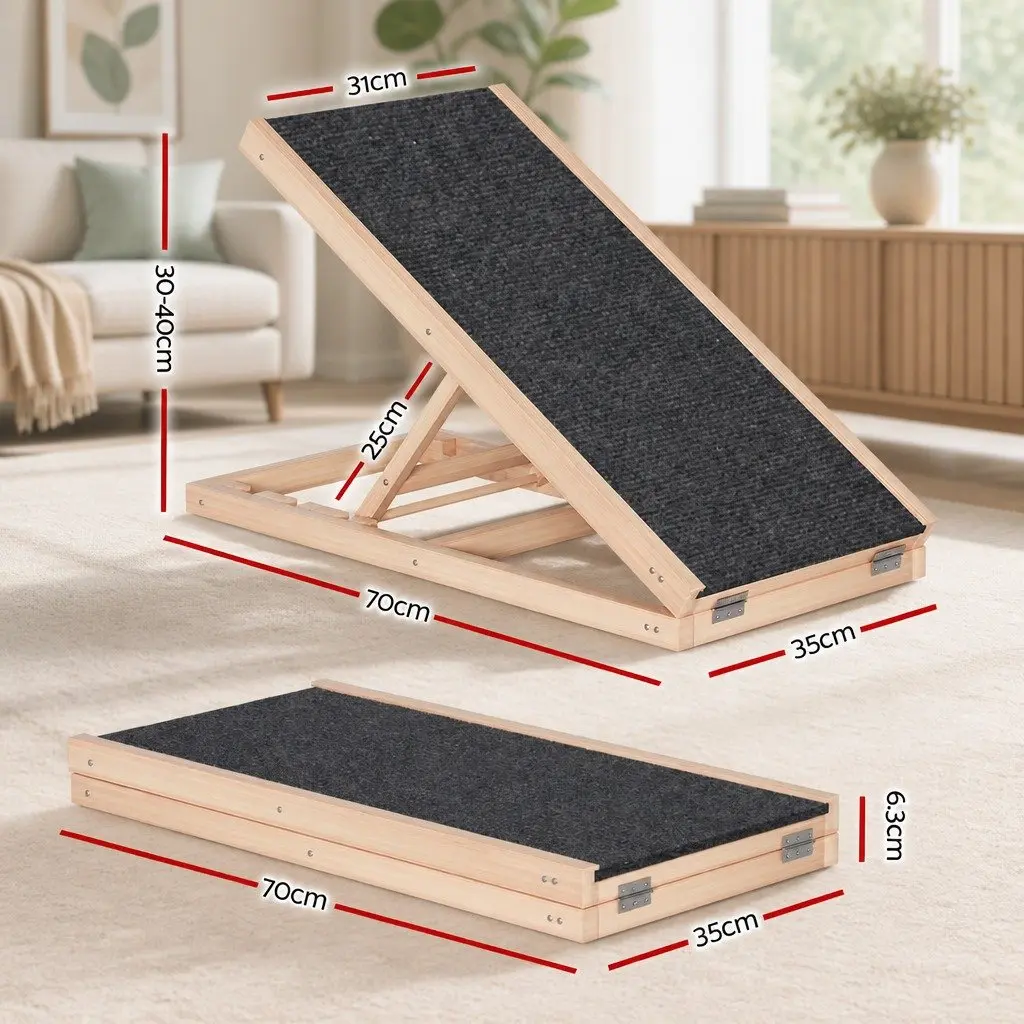Dog Ramp Steps Adjustable Height Wooden Foldable Natural Pine Grey