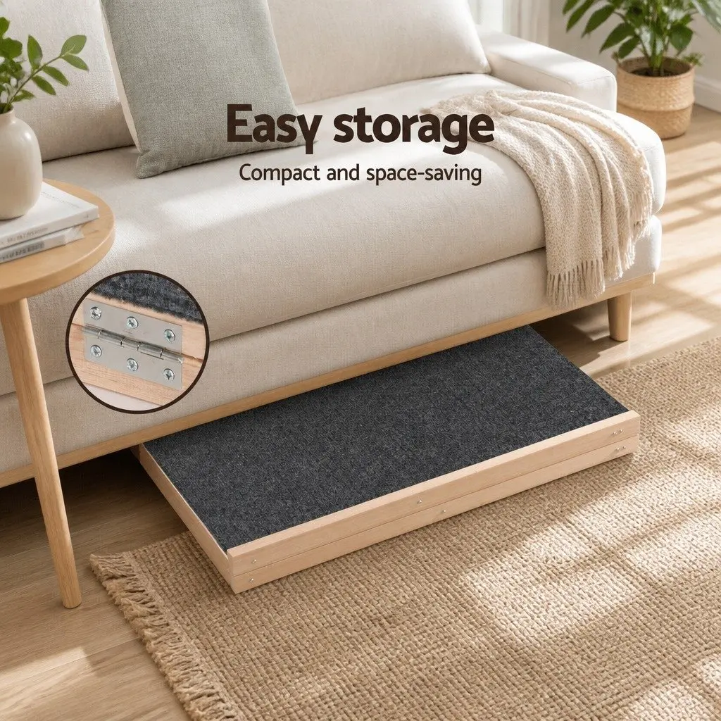 Dog Ramp Steps Adjustable Height Wooden Foldable Natural Pine Grey