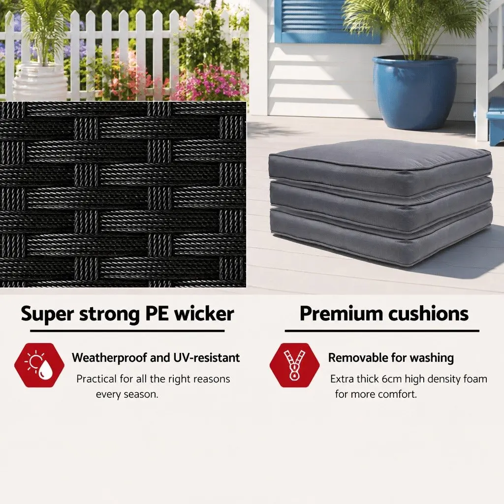 5 Piece Wicker Bar Set Black Outdoor Dining Table and Cushioned Stools for Patio