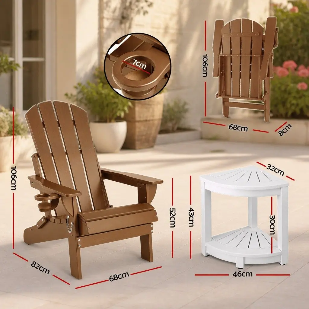 Foldable Adirondack Chair and Table Outdoor Patio Furniture Set Garden Lounge