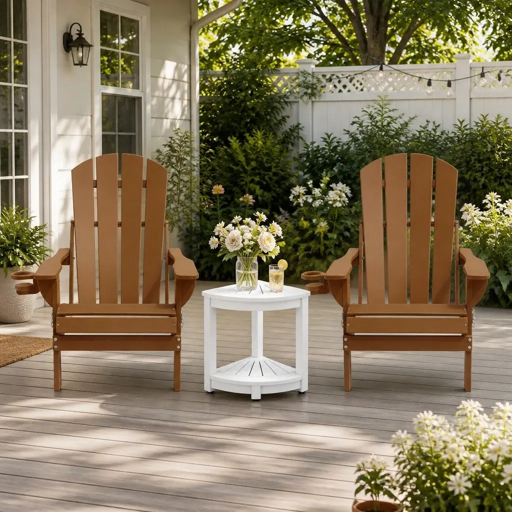 Foldable Adirondack Chair and Table Outdoor Patio Furniture Set Garden Lounge
