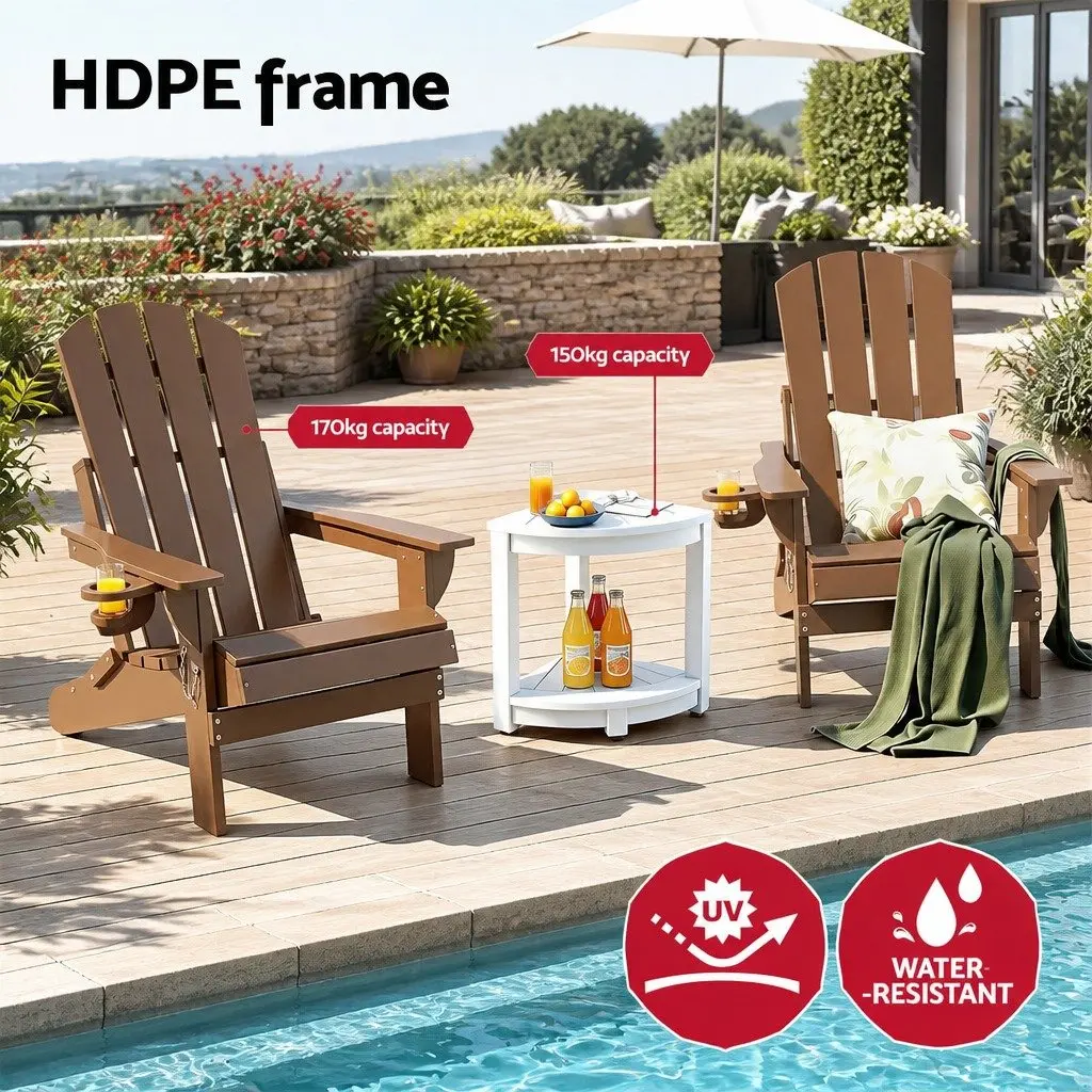 Foldable Adirondack Chair and Table Outdoor Patio Furniture Set Garden Lounge