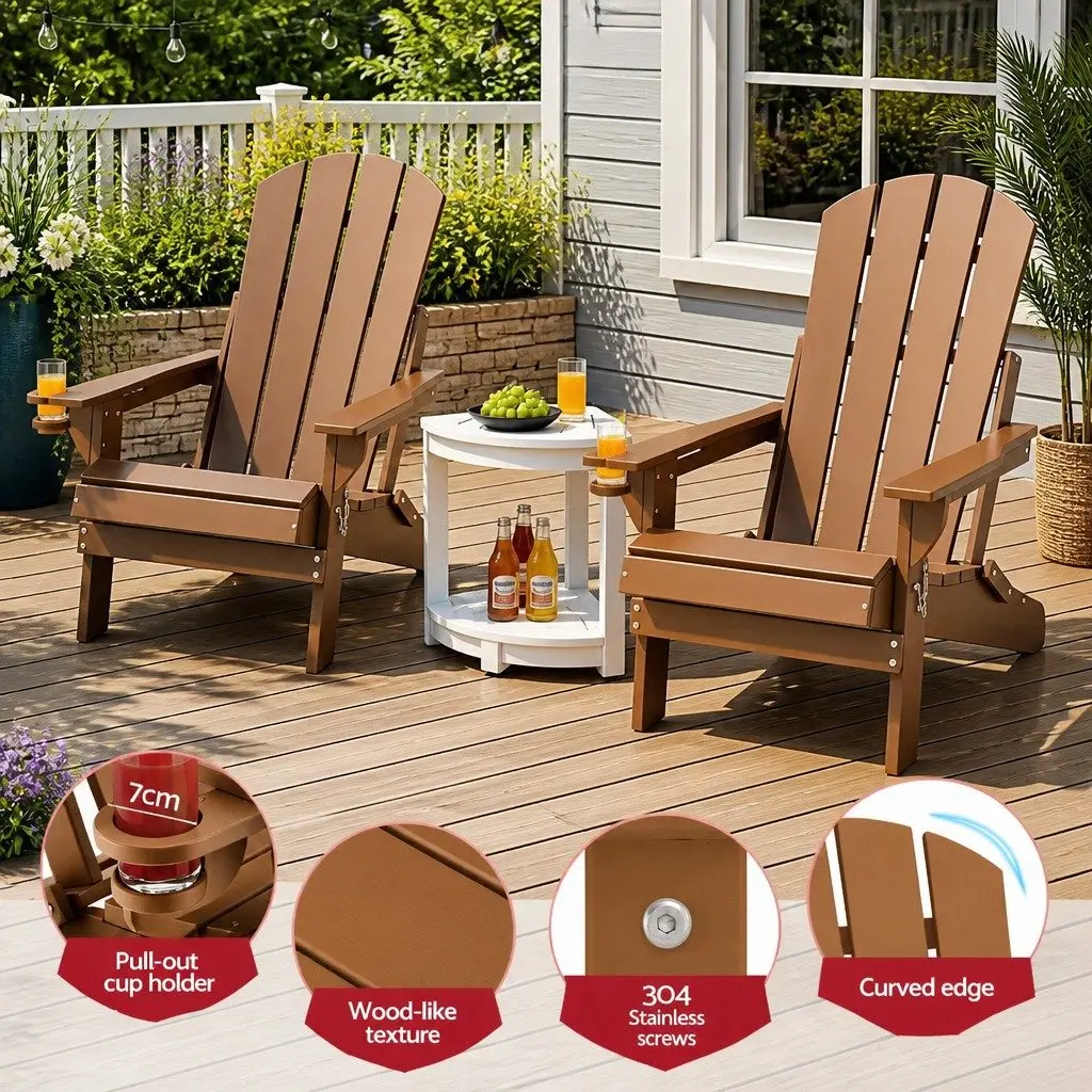 Foldable Adirondack Chair and Table Outdoor Patio Furniture Set Garden Lounge
