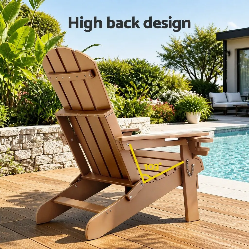 Foldable Adirondack Chair and Table Outdoor Patio Furniture Set Garden Lounge
