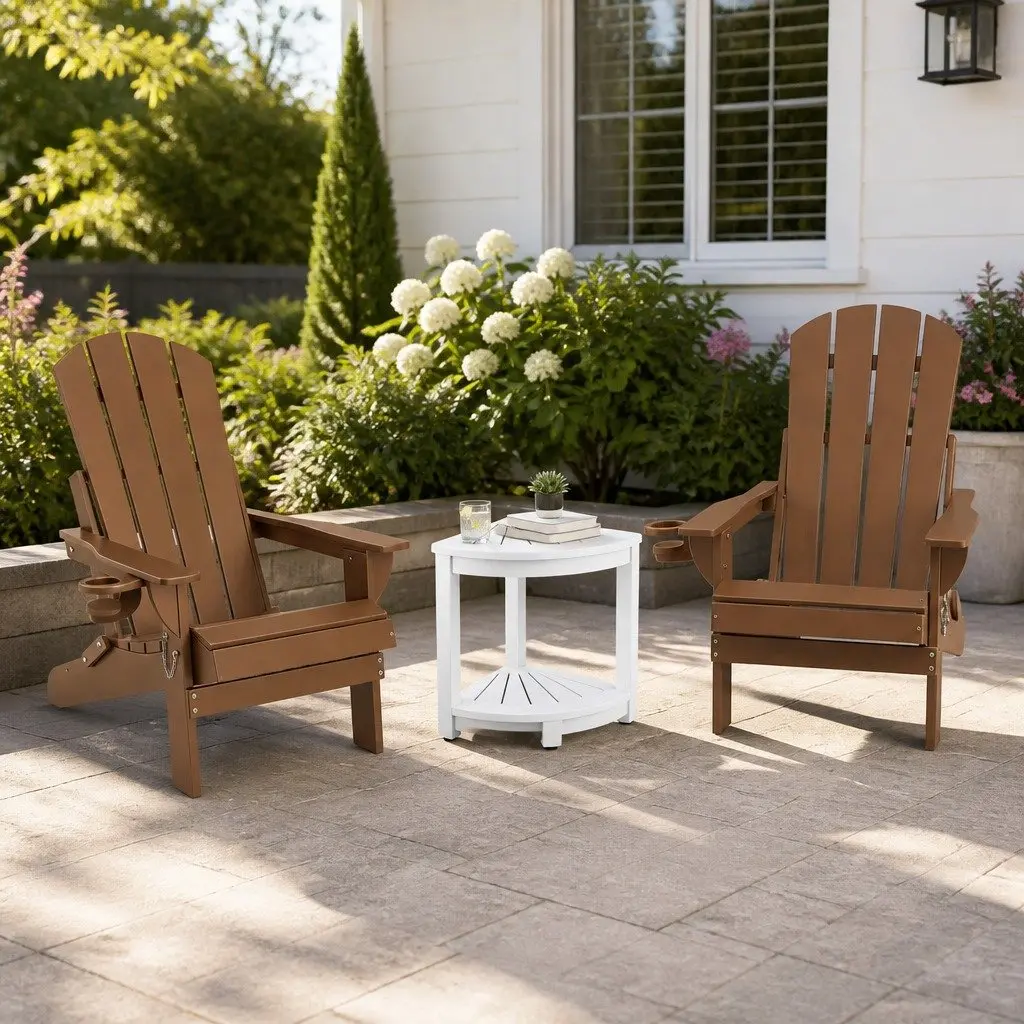 Foldable Adirondack Chair and Table Outdoor Patio Furniture Set Garden Lounge