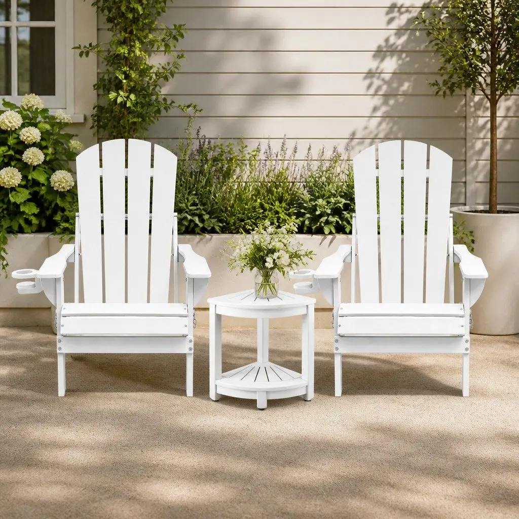Outdoor Adirondack Folding Chair and Table Set Patio Furniture White HDPE 3