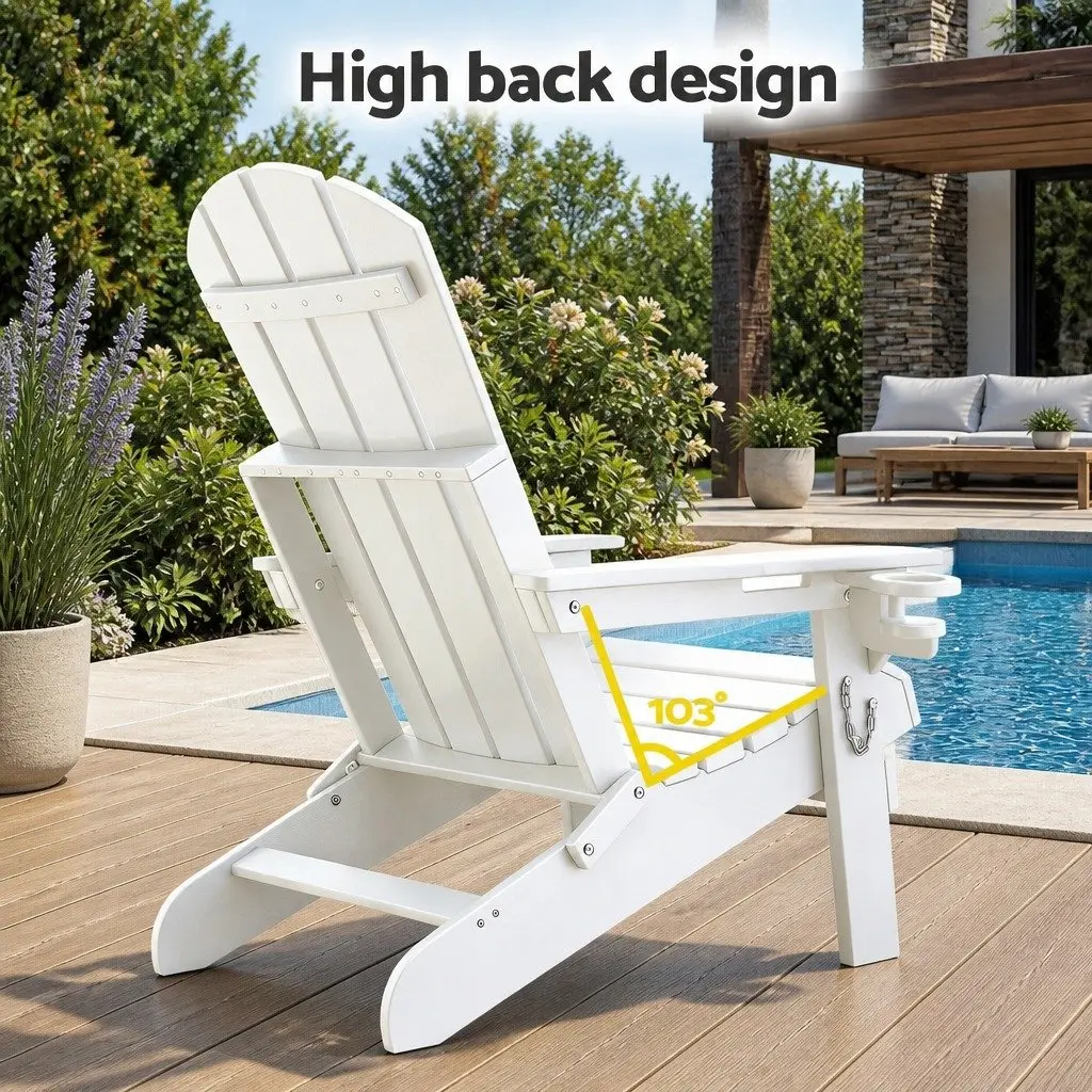 Outdoor Adirondack Folding Chair and Table Set Patio Furniture White HDPE 3