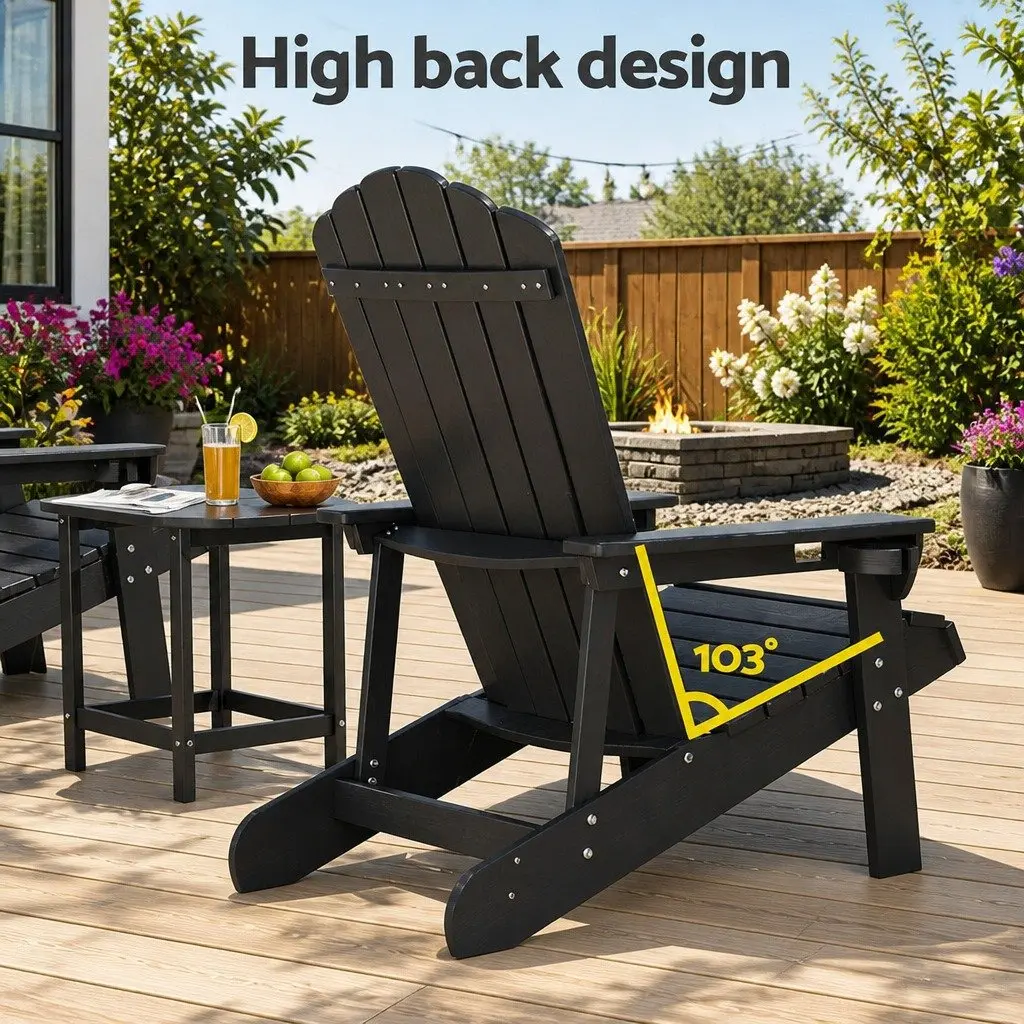 Outdoor Adirondack Chair and Table Set 3-Piece Lounge Patio Furniture Black