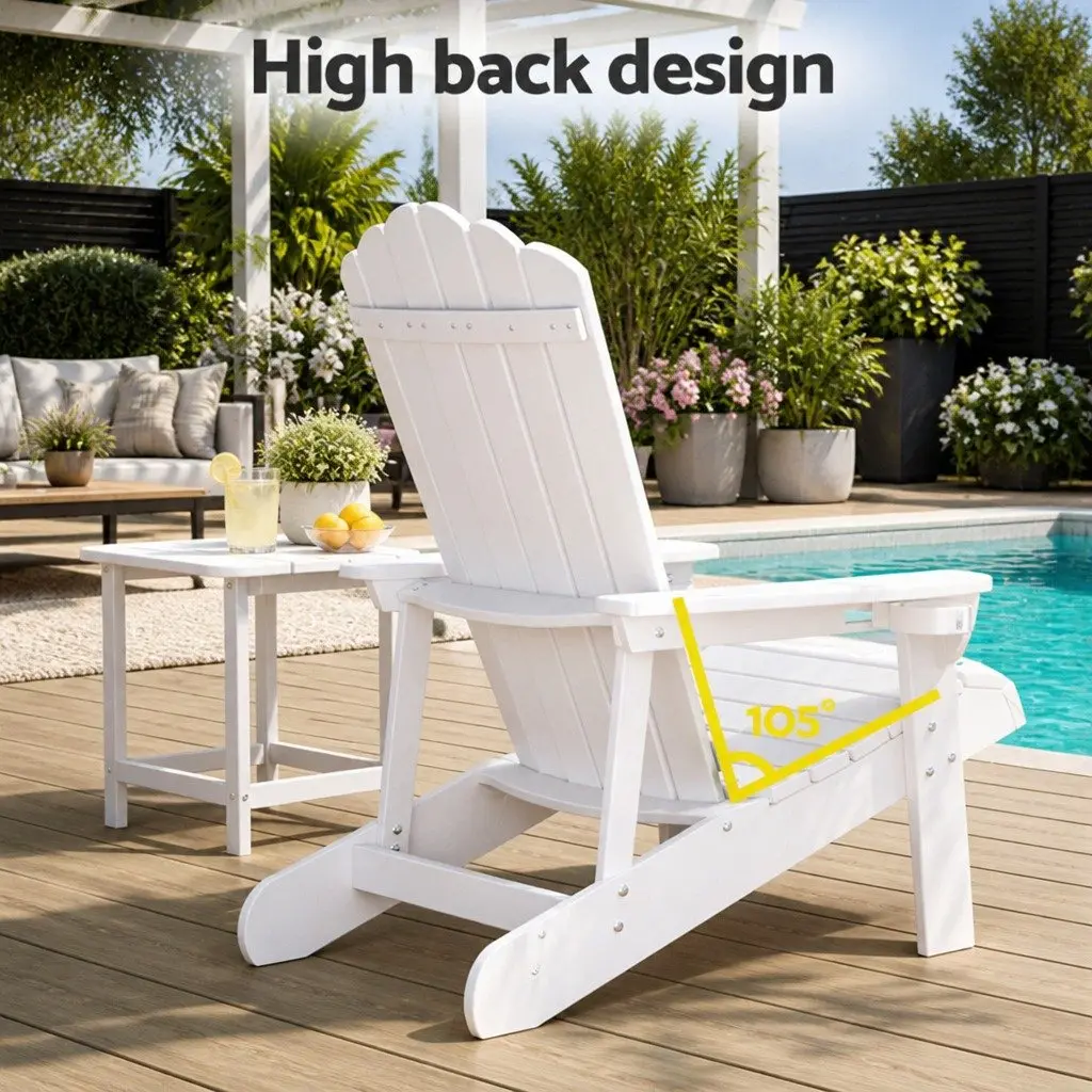 Adirondack Chairs and Side Table Set HDPE Outdoor Patio Garden Furniture White
