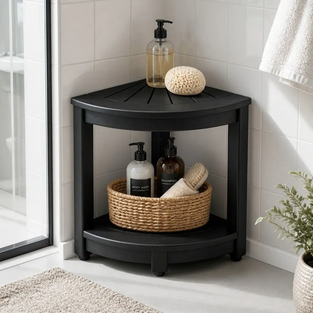 Corner Shower Stool Bench Side Table Storage Shelf Waterproof Outdoor Indoor