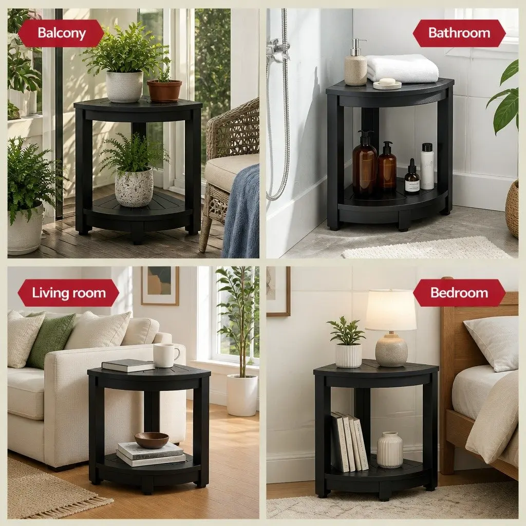 Corner Shower Stool Bench Side Table Storage Shelf Waterproof Outdoor Indoor