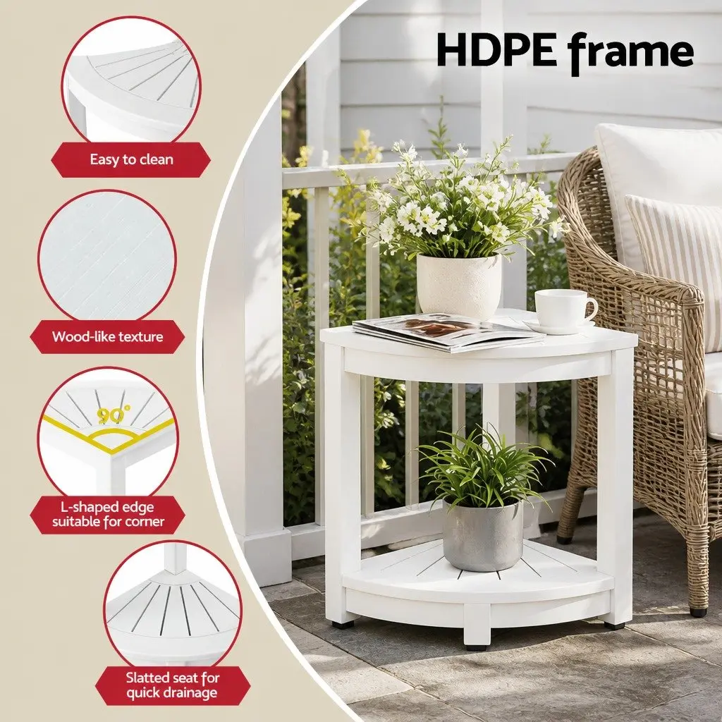 Corner Shower Stool White 46x32x43cm Weather-Resistant HDPE with Storage Shelf
