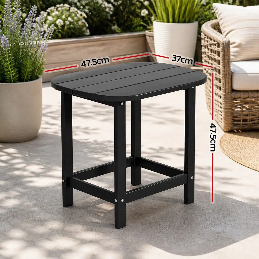Outdoor Side Table HDPE Patio Furniture Coffee Desk Garden Camping Black 47.5cm