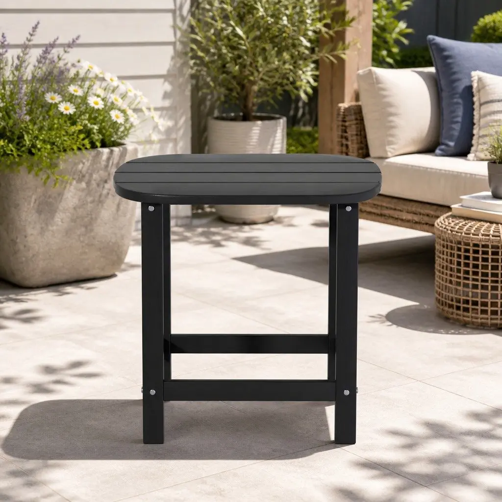 Outdoor Side Table HDPE Patio Furniture Coffee Desk Garden Camping Black 47.5cm