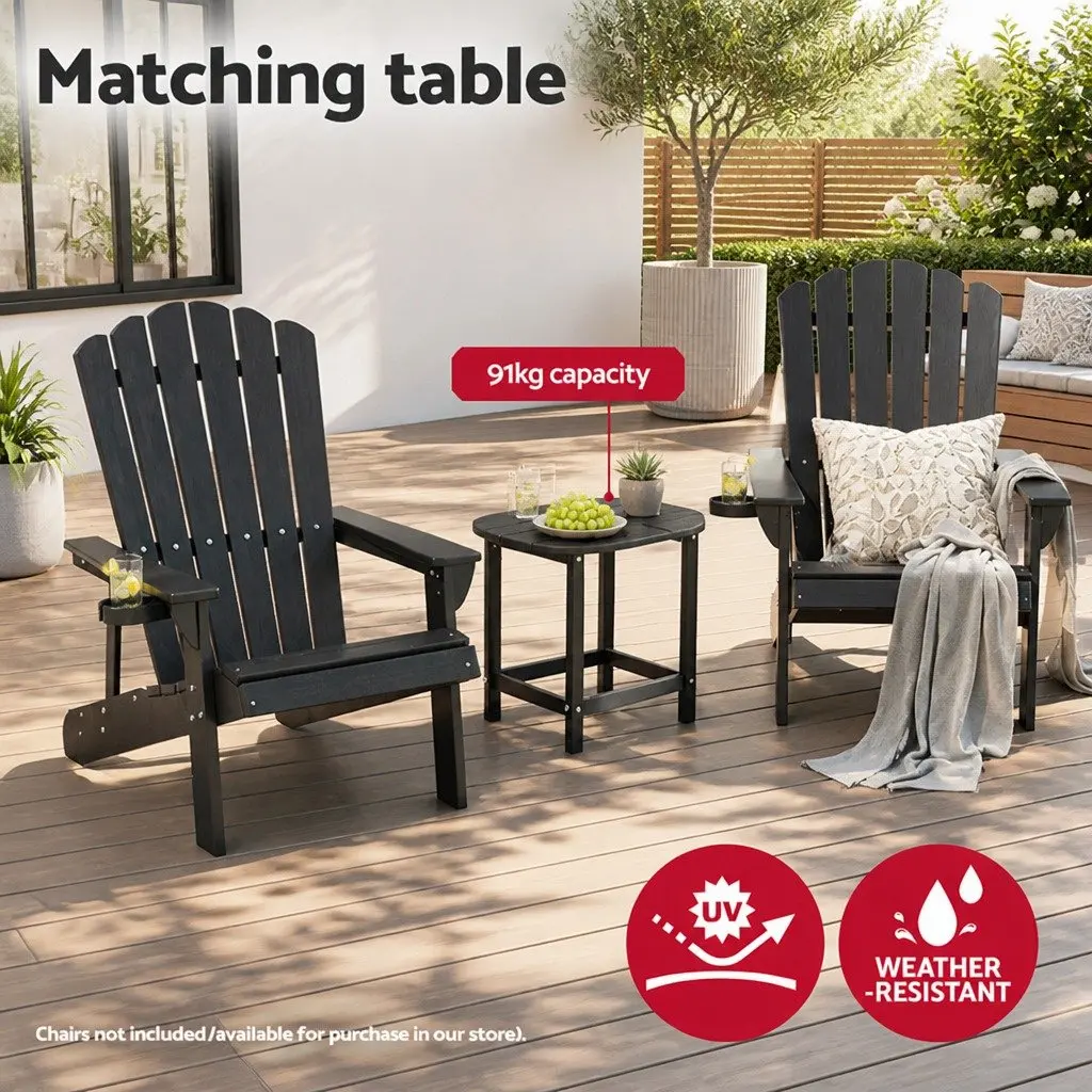 Outdoor Side Table HDPE Patio Furniture Coffee Desk Garden Camping Black 47.5cm