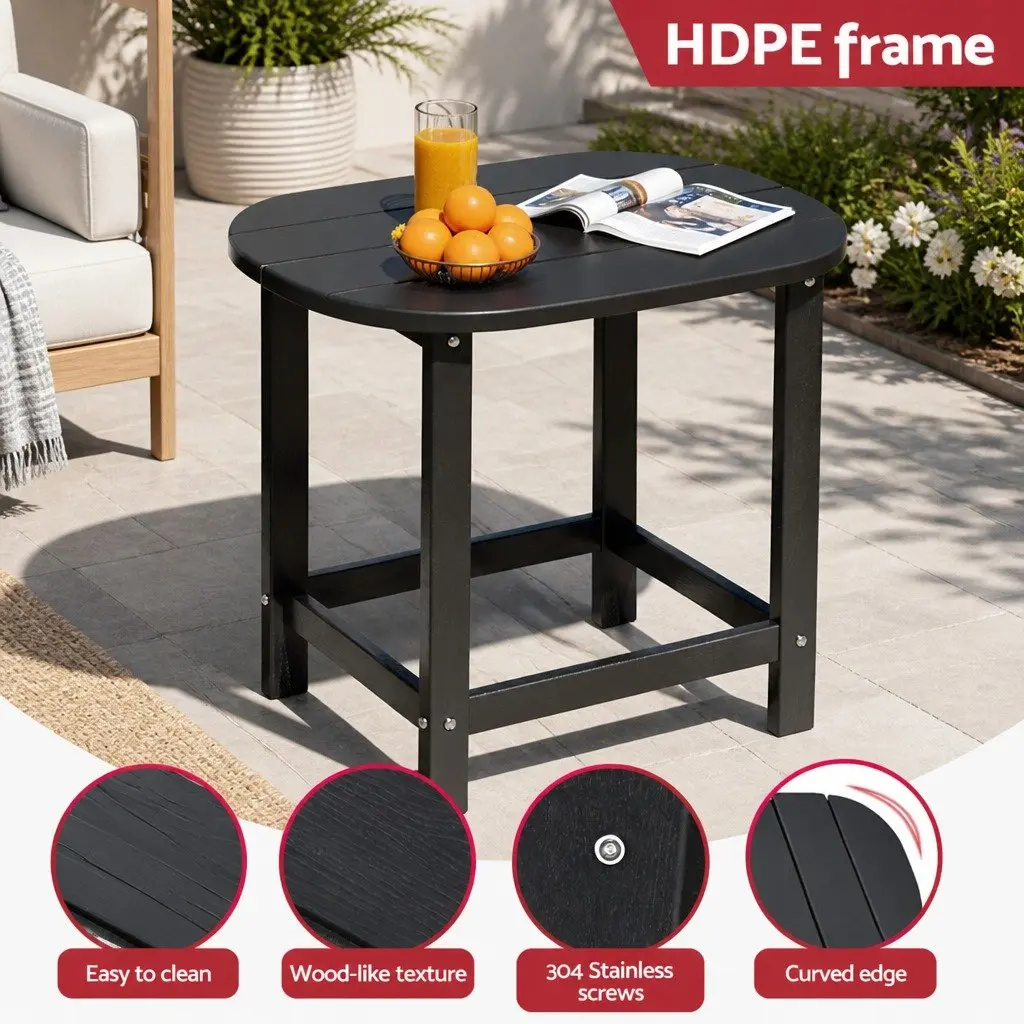 Outdoor Side Table HDPE Patio Furniture Coffee Desk Garden Camping Black 47.5cm