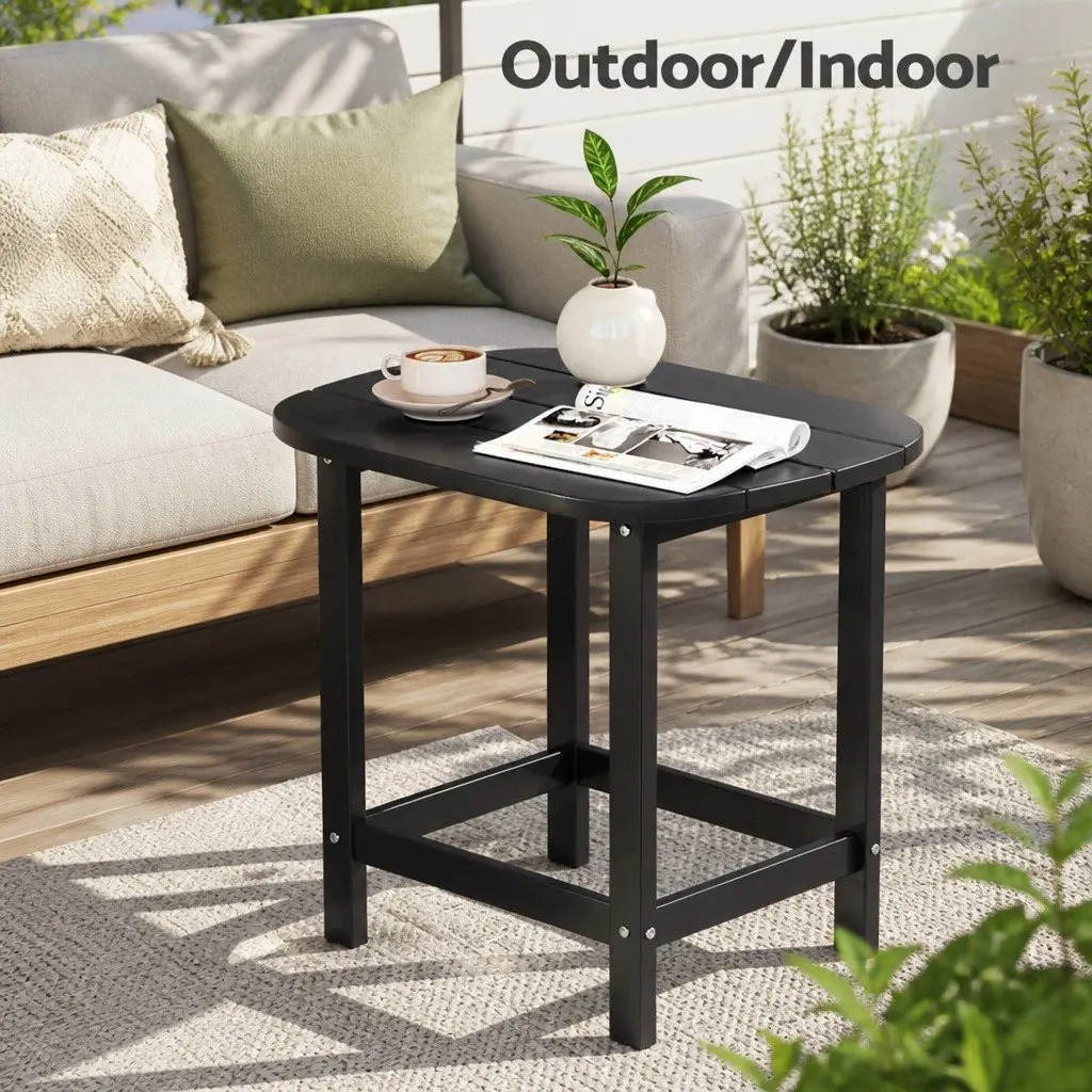 Outdoor Side Table HDPE Patio Furniture Coffee Desk Garden Camping Black 47.5cm