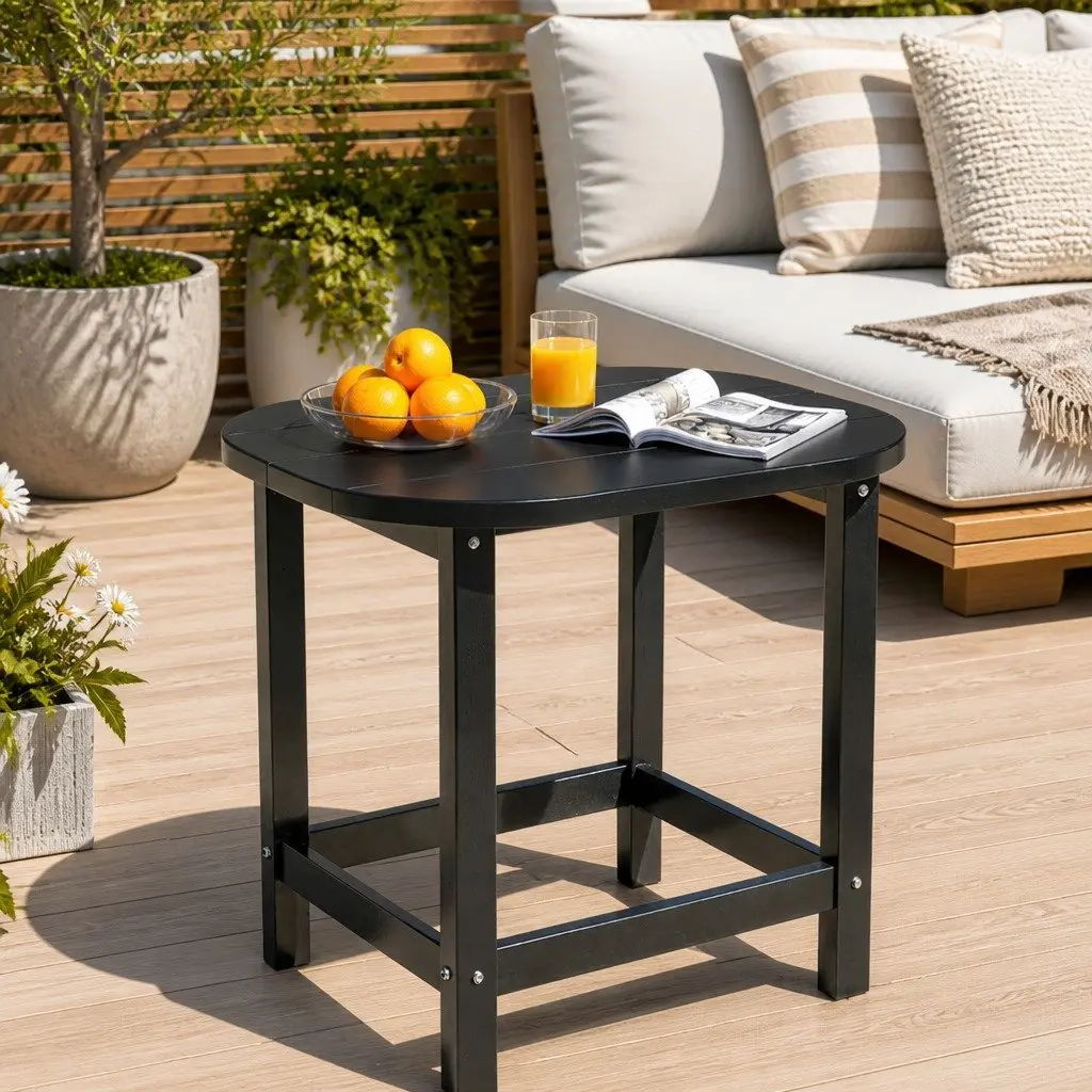Outdoor Side Table HDPE Patio Furniture Coffee Desk Garden Camping Black 47.5cm