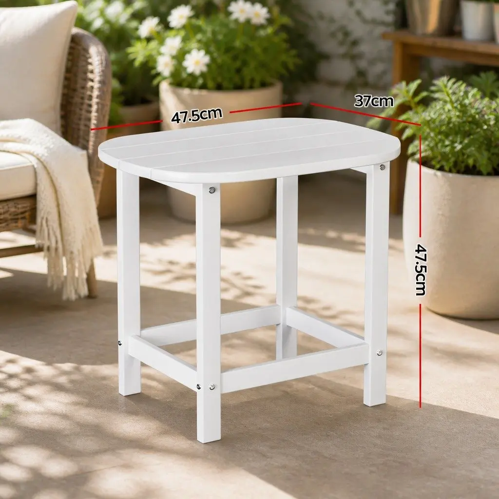 Outdoor Side Table White Weatherproof HDPE Wood-like Texture Quick Assembly